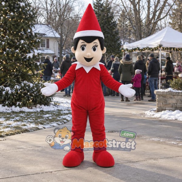 Christmas Elf Boy Mascot Costume with Red Outfit and Pointed Hat