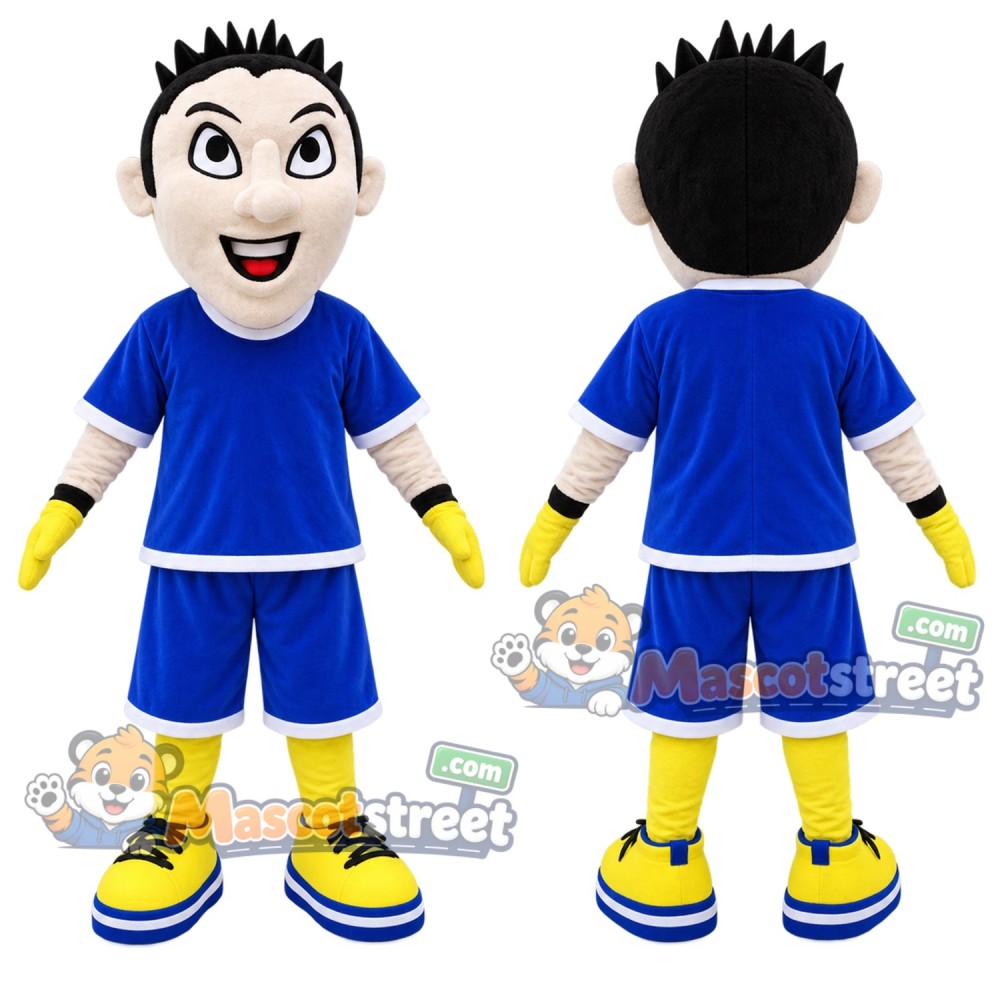 Soccer Boy Mascot Costume with Blue Uniform