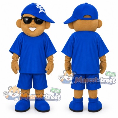 Boy Mascot Costume with Blue Uniform and Cap with Sunglasses Boy Mascot Costume with Blue Uniform and Cap with Sunglasses