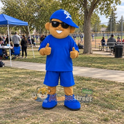 Boy Mascot Costume with Blue Uniform and Cap with Sunglasses Boy Mascot Costume with Blue Uniform and Cap with Sunglasses