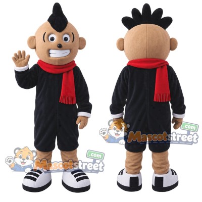 Boy Mascot Costume with Black Hoodie and Red Scarf Boy Mascot Costume with Black Hoodie and Red Scarf