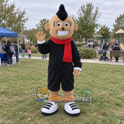Boy Mascot Costume with Black Hoodie and Red Scarf Boy Mascot Costume with Black Hoodie and Red Scarf