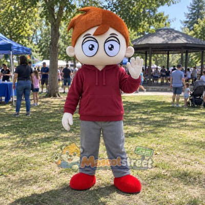 Boy Mascot Costume with Burgundy Sweatshirt and Gray Pants Boy Mascot Costume with Burgundy Sweatshirt and Gray Pants