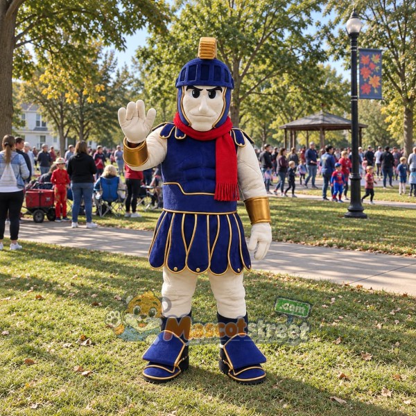 Spartan Warrior Mascot Costume with Navy and Gold Armor