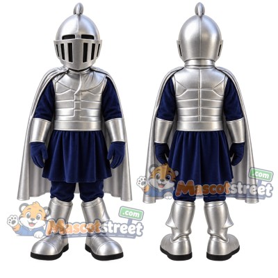 Knight Mascot Costume with Silver Armor and Navy Tabard Knight Mascot Costume with Silver Armor and Navy Tabard