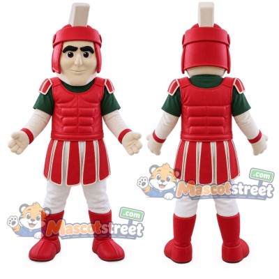Knight Mascot Costume with Red Armor and Green Sleeves