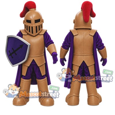 Knight Mascot Costume with Bronze Armor and Purple Tabard Knight Mascot Costume with Bronze Armor and Purple Tabard