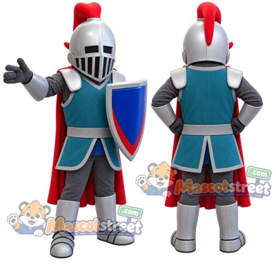 Knight Mascot Costume with Silver Armor and Teal Tabard Knight Mascot Costume with Silver Armor and Teal Tabard