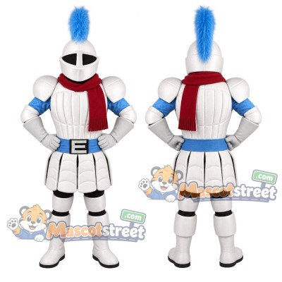Knight Mascot Costume with Silver Armor and Red Scarf Knight Mascot Costume with Silver Armor and Red Scarf