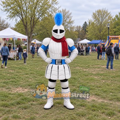 Knight Mascot Costume with Silver Armor and Red Scarf Knight Mascot Costume with Silver Armor and Red Scarf
