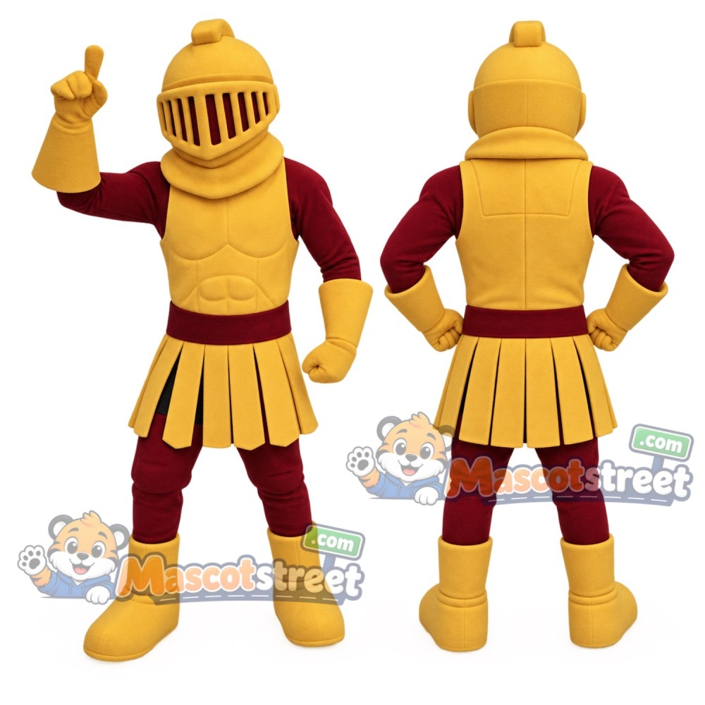 Knight Mascot Costume with Gold Armor and Red Sleeves