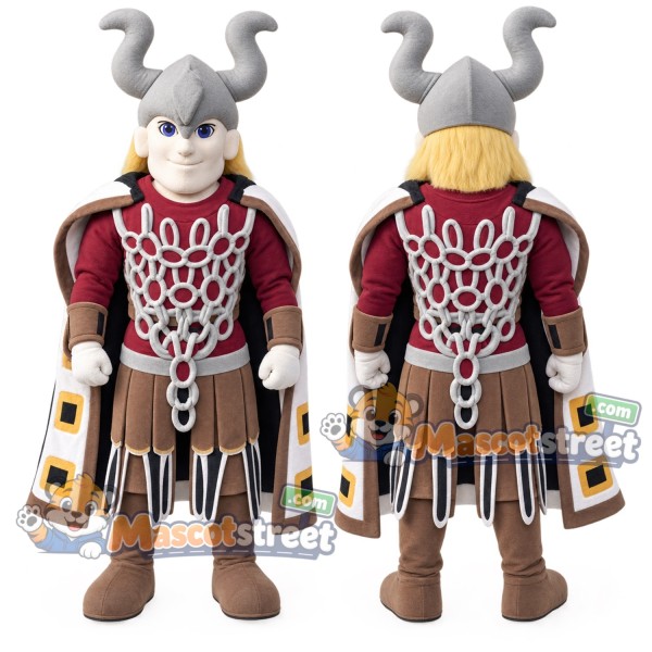 Viking Mascot Costume with Horned Helmet and Chainmail