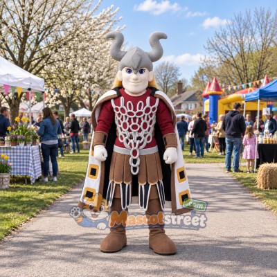 Viking Mascot Costume with Horned Helmet and Chainmail