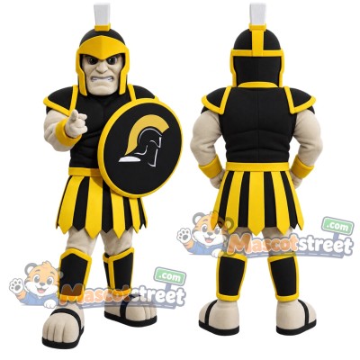 Spartan Warrior Mascot Costume with Black and Gold Armor Spartan Warrior Mascot Costume with Black and Gold Armor