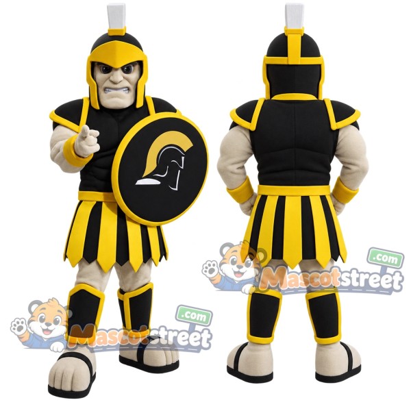 Spartan Warrior Mascot Costume with Black and Gold Armor