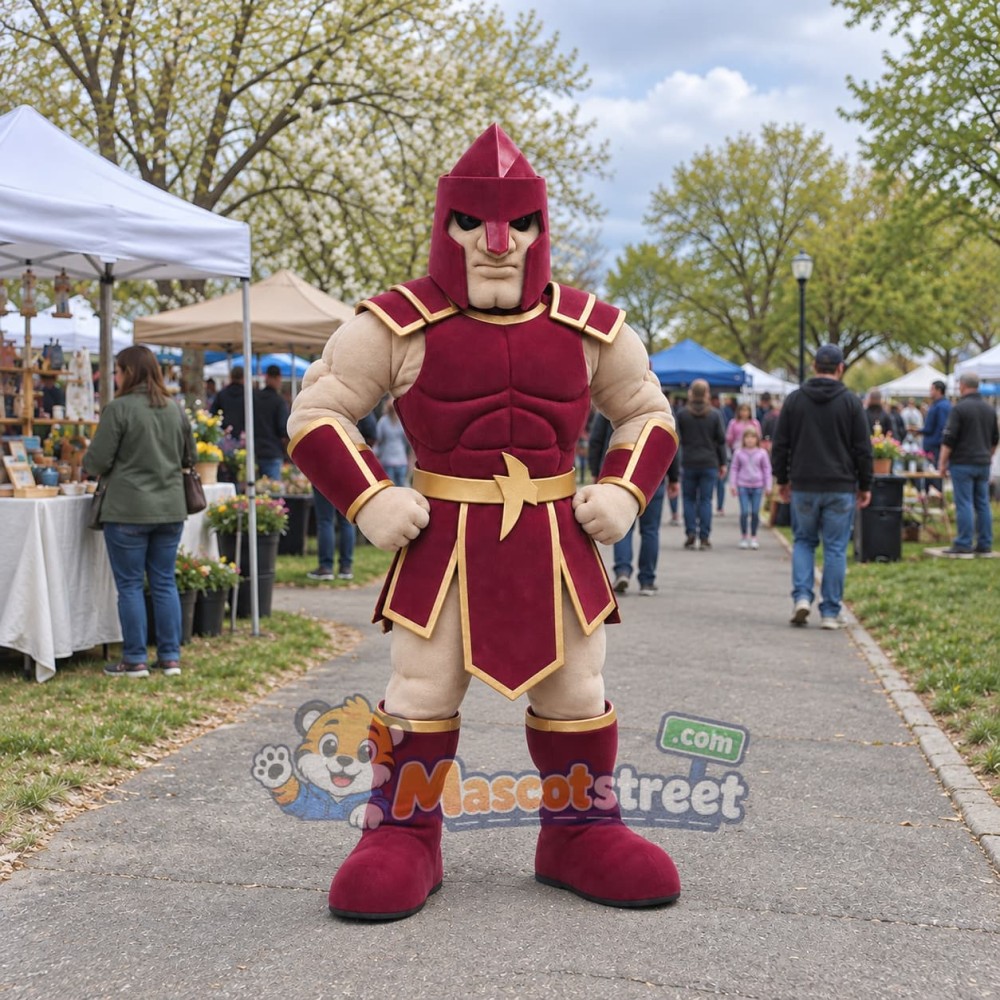 Warrior Mascot Costume with Burgundy Armor Warrior Mascot Costume with Burgundy Armor