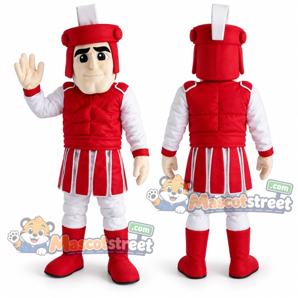 Knight Mascot Costume with Red Armor and White Sleeves