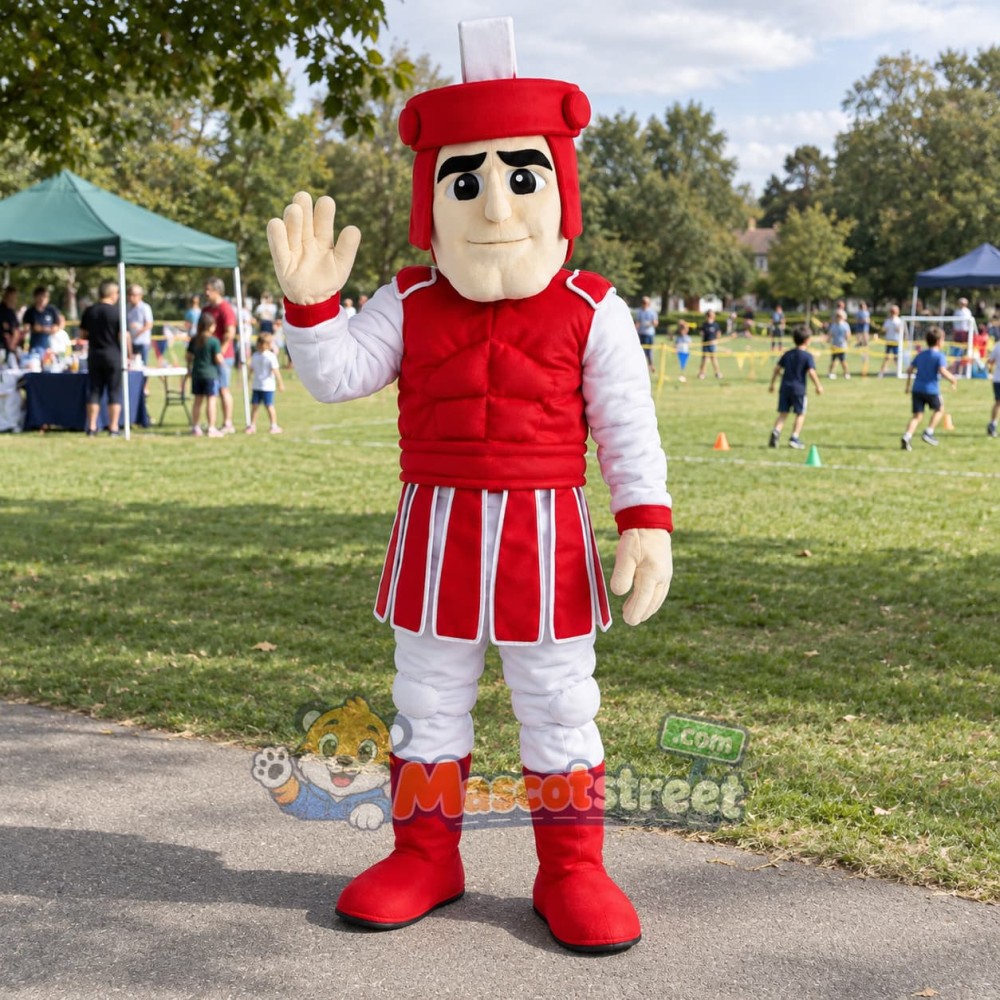 Knight Mascot Costume with Red Armor and White Sleeves
