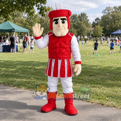Knight Mascot Costume with Red Armor and White Sleeves