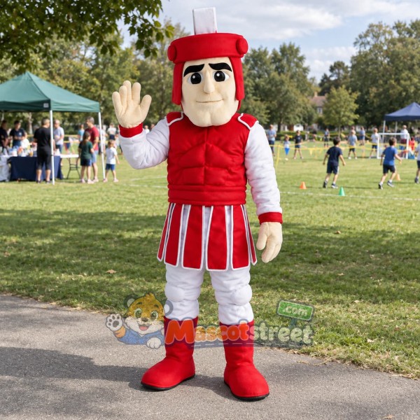 Knight Mascot Costume with Red Armor and White Sleeves