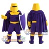 Knight Mascot Costume with Purple Cape and Gold Helmet