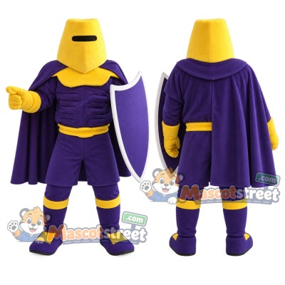 Knight Mascot Costume with Purple Cape and Gold Helmet Knight Mascot Costume with Purple Cape and Gold Helmet