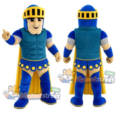 Knight Mascot Costume with Blue and Gold Armor