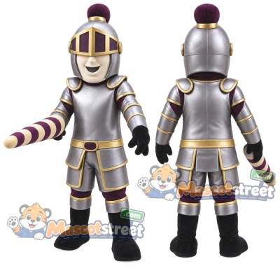 Knight Mascot Costume with Silver Armor and Purple Plume Knight Mascot Costume with Silver Armor and Purple Plume