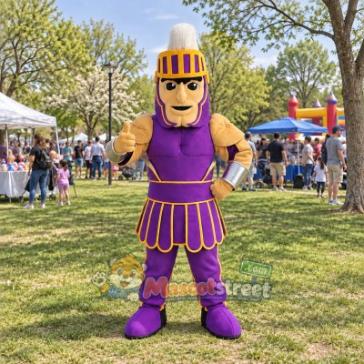 Spartan Warrior Mascot Costume with Purple Armor Spartan Warrior Mascot Costume with Purple Armor