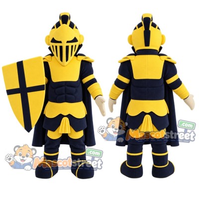 Knight Mascot Costume with Yellow and Black Armor with Shield Knight Mascot Costume with Yellow and Black Armor with Shield