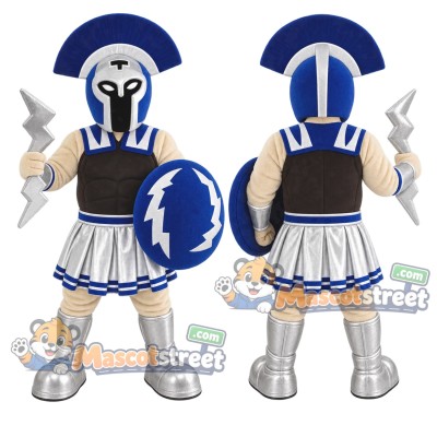 Spartan Warrior Mascot Costume with Blue and Silver Armor Spartan Warrior Mascot Costume with Blue and Silver Armor