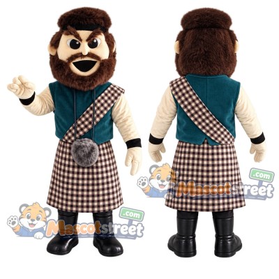 Highland Warrior Mascot Costume with Brown Kilt and Green Sash Highland Warrior Mascot Costume with Brown Kilt and Green Sash