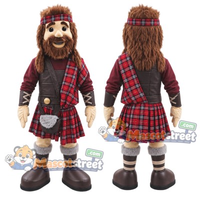 Highland Warrior Mascot Costume with Tartan Kilt and Vest