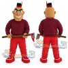 Mustached Man Mascot Costume with Burgundy Shirt and Black Hat