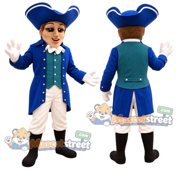 Patriot Mascot Costume with Blue Coat and Black Boots
