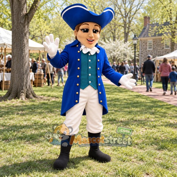 Patriot Mascot Costume with Blue Coat and Black Boots