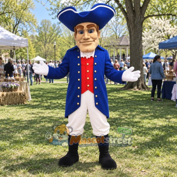 Patriot Mascot Costume with Navy Coat and Cream Pants