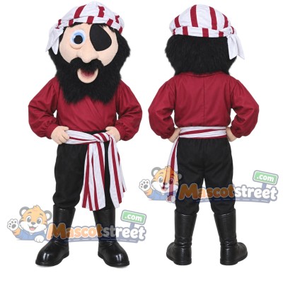 Pirate Mascot Costume with Burgundy Shirt and Striped Bandana Pirate Mascot Costume with Burgundy Shirt and Striped Bandana