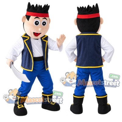 Pirate Boy Mascot Costume with Navy Vest and Red Headband