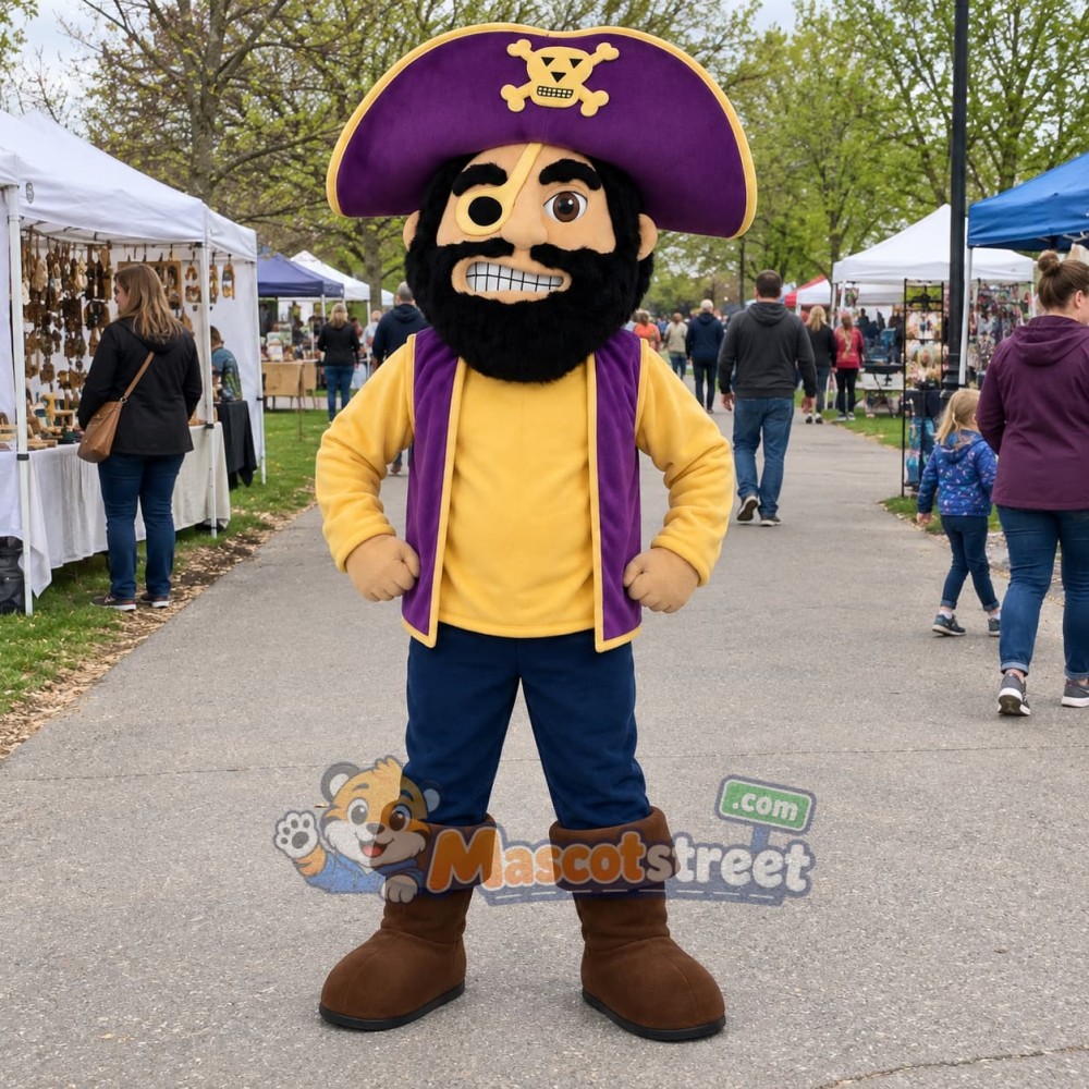 Pirate Mascot Costume with Purple Vest and Yellow Shirt Pirate Mascot Costume with Purple Vest and Yellow Shirt