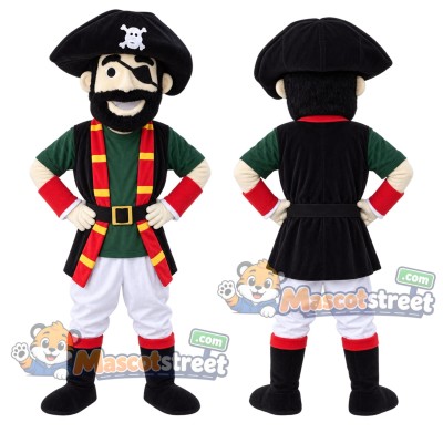 Pirate Mascot Costume with Plaid Vest and Black Tricorn Hat Pirate Mascot Costume with Plaid Vest and Black Tricorn Hat