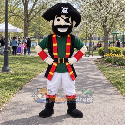 Pirate Mascot Costume with Plaid Vest and Black Tricorn Hat Pirate Mascot Costume with Plaid Vest and Black Tricorn Hat