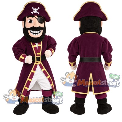 Pirate Captain Mascot Costume with Burgundy Coat and Hat Pirate Captain Mascot Costume with Burgundy Coat and Hat