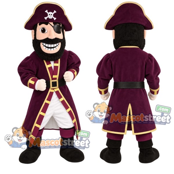 Pirate Captain Mascot Costume with Burgundy Coat and Hat