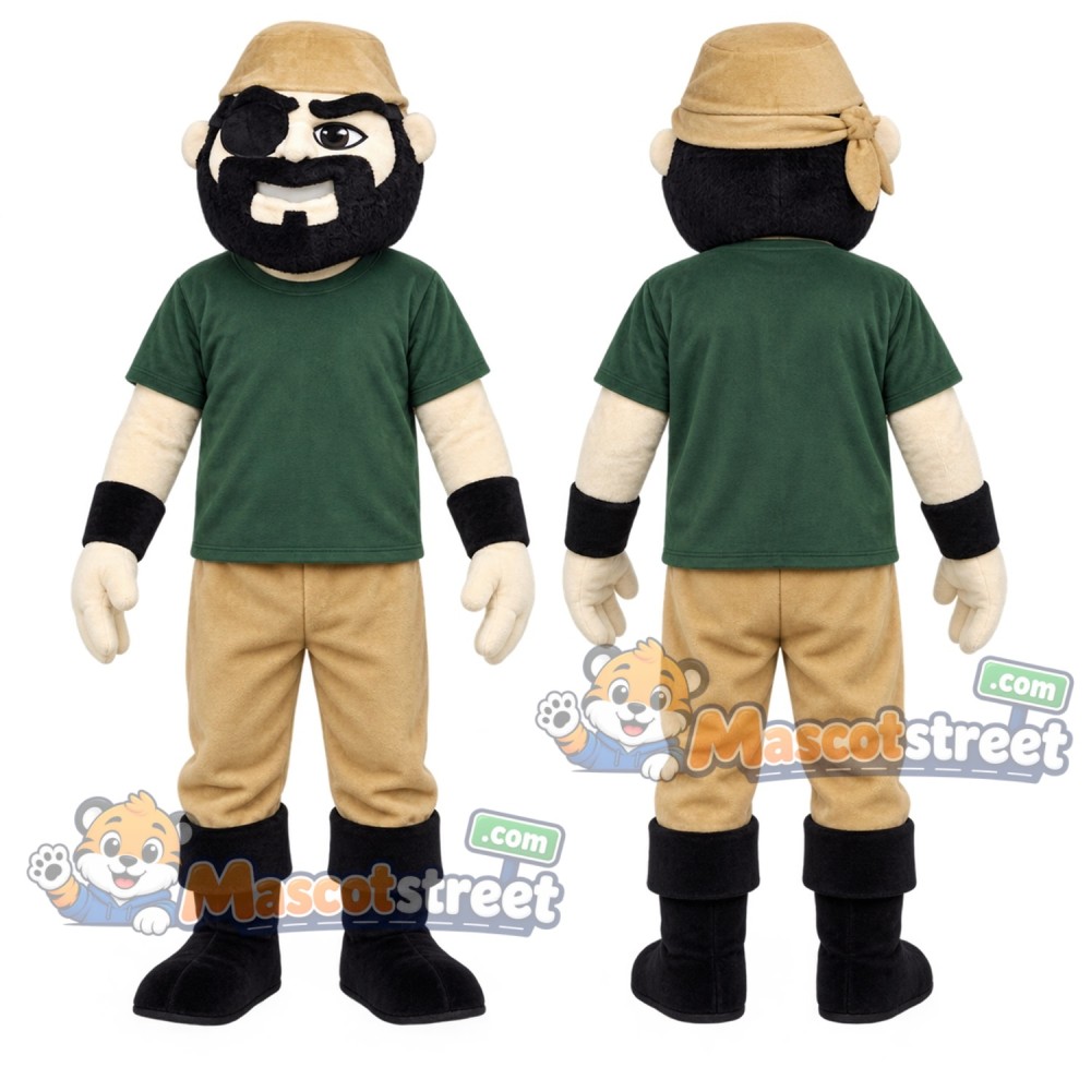 Pirate Mascot Costume with Green Shirt and Yellow Bandana Pirate Mascot Costume with Green Shirt and Yellow Bandana