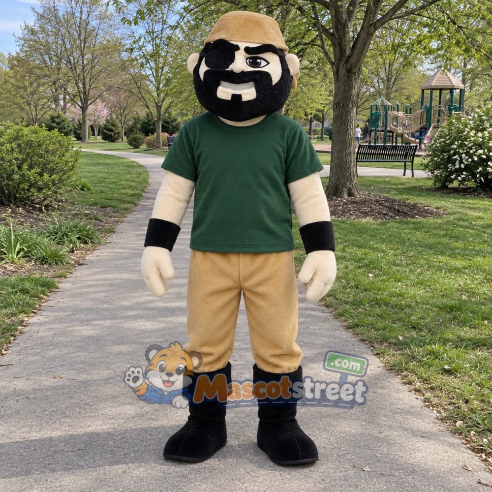 Pirate Mascot Costume with Green Shirt and Yellow Bandana Pirate Mascot Costume with Green Shirt and Yellow Bandana