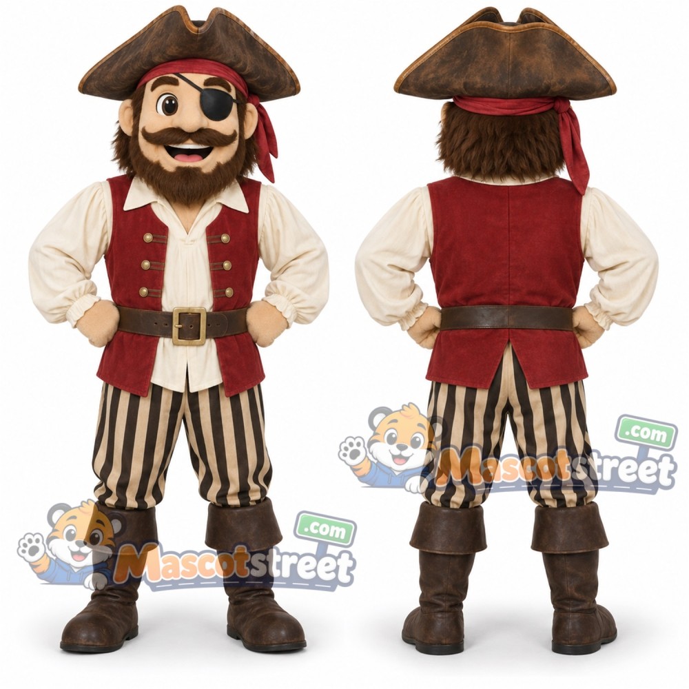 Pirate Mascot Costume with Cream Shirt and Red Vest Pirate Mascot Costume with Cream Shirt and Red Vest