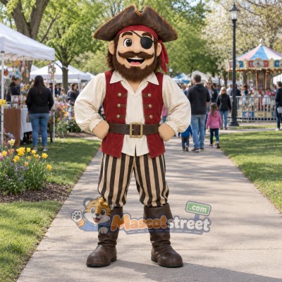 Pirate Mascot Costume with Cream Shirt and Red Vest Pirate Mascot Costume with Cream Shirt and Red Vest