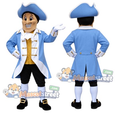 Patriot Mascot Costume with Light Blue Coat and Tricorn Hat