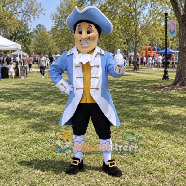 Patriot Mascot Costume with Light Blue Coat and Tricorn Hat